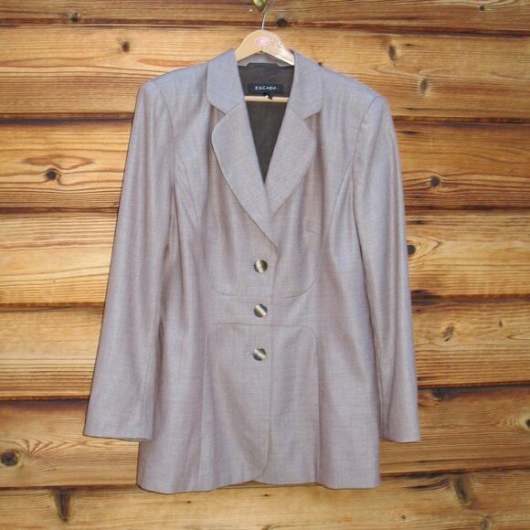 Escada Light Brown Stretch Silk Wool Blazer - Picture 2 of 9
